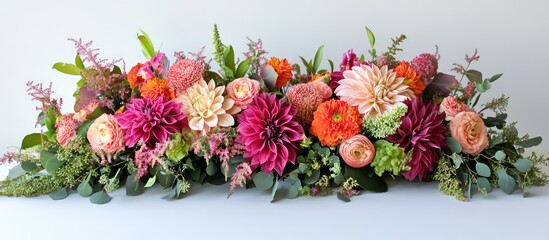vibrant floral centerpiece featuring mixed blooms in shades of pink orange and green for elegant decor and celebrations