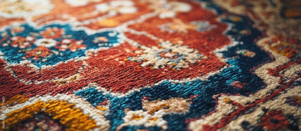Poster vibrant patterned carpet with intricate designs and rich textures in a studio setting highlighting i