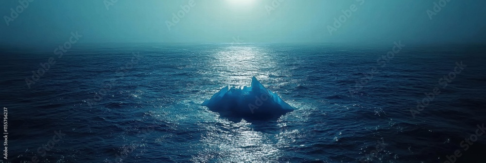 Aufkleber melting iceberg floats gracefully in vast blue ocean under a hazy sky. generative ai