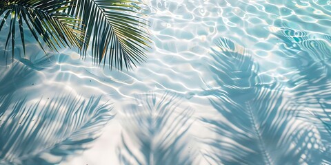 Palm leaves on the white sand beach