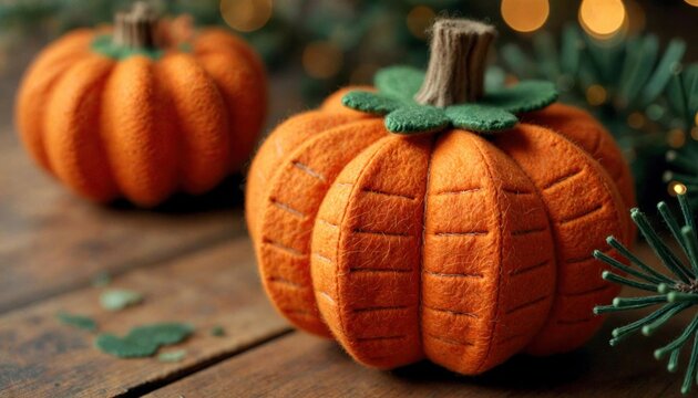 Close-Up Felt Pumpkin Ornament with Embroidery - Powered by Adobe