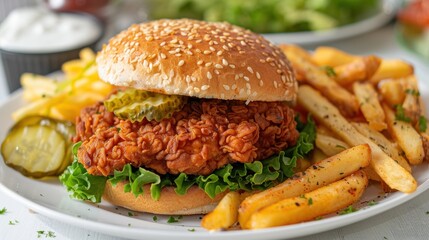 Crispy Chicken Sandwich with French Fries