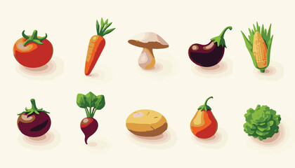 Colorful 2D Vegetable Icon Set
