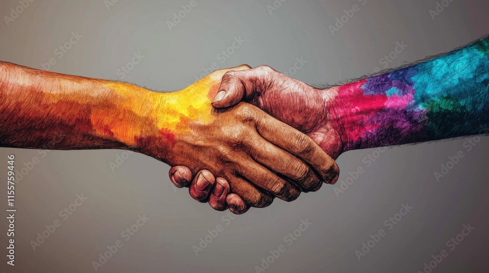 Aufkleber collaboration between diverse cultures artistic hands graphic design studio environment close-up vie