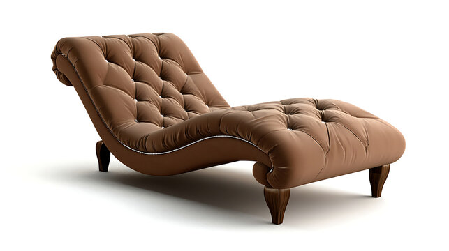 A brown leather chaise lounge with a white background
