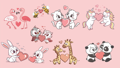 Cute Couple Animals set vector art