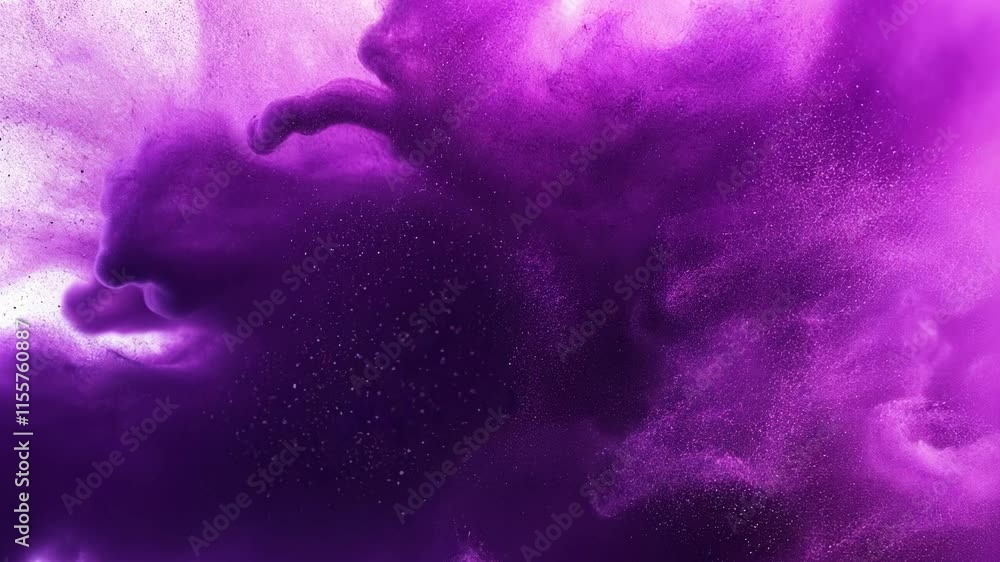 Poster purple colored powder explosion on a black background, vibrant and dynamic abstract art. creative ex