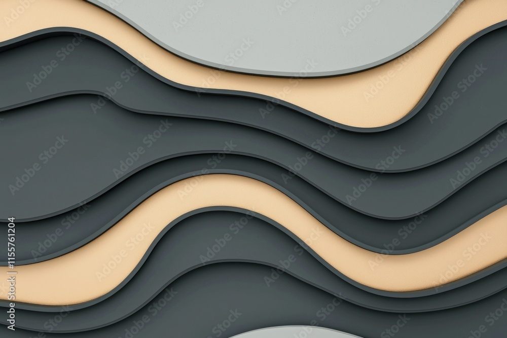 Poster abstract wavy layered background with gray, beige, and dark-gray color scheme.