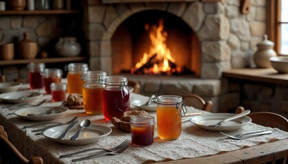 Vintage Winter Kitchen with Fireplace and Homemade Jams