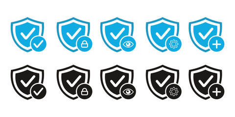 Shield Check Mark Icon locker, eyes, gear and medical plus icon symbol  