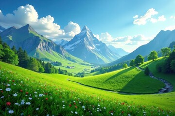 Fototapeta premium Mountains of plastic debris against lush green field, garbage, recycling