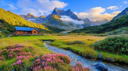 Serene Valley Surrounded by Majestic Mountains