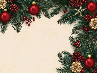 VIP exclusive Christmas sale marketing flyer, gold accents, decorated tree, and pine branches