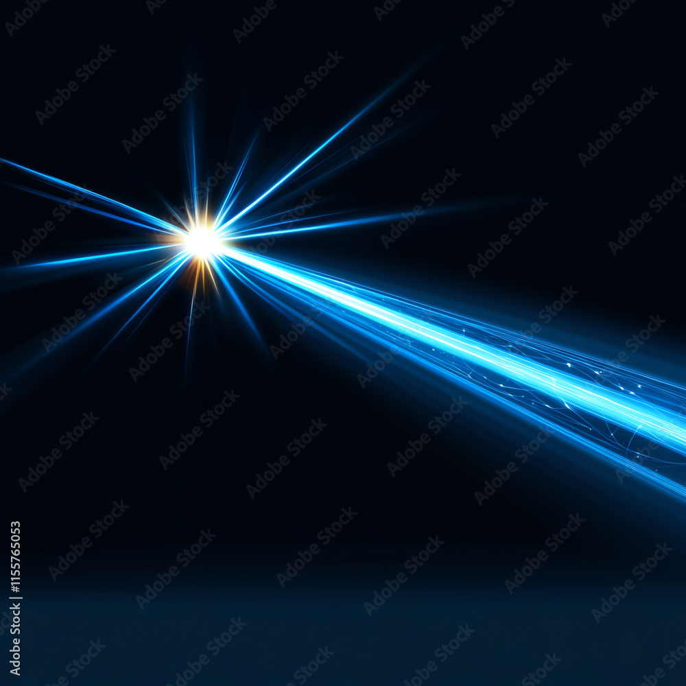 Poster a vibrant blue light beam with a bright star-like source, creating a dynamic visual effect against a