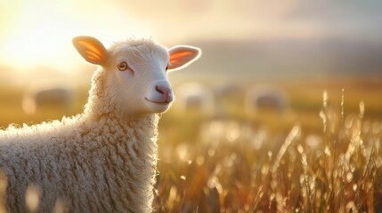 Fototapeta premium Soft Morning Light on a Sheep in a Tranquil Farm Scene