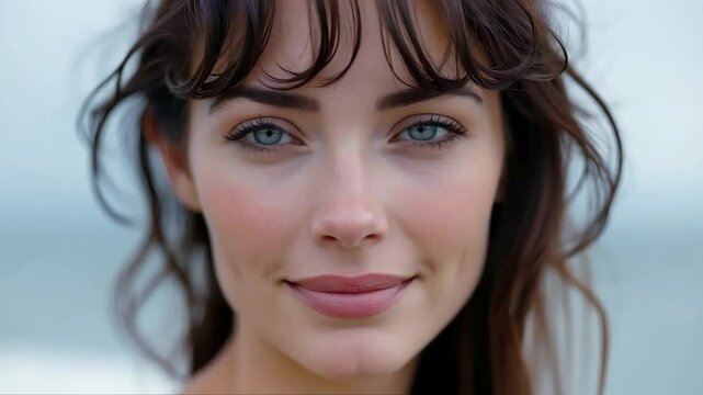 close-up portrait of a beautiful woman on the beach