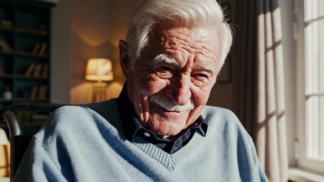 Senior Man Smiling in Natural Light Footage