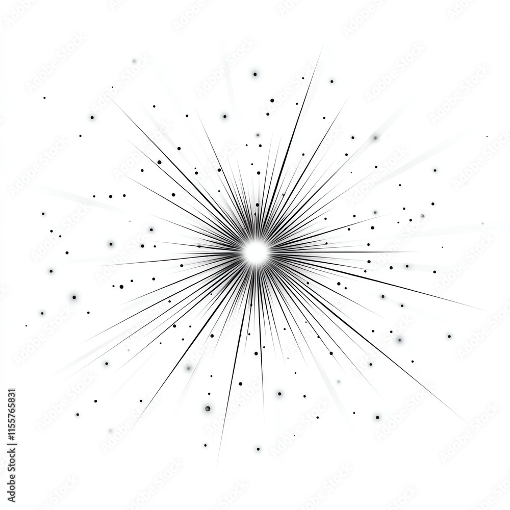 Poster abstract starburst design with rays and sparkles on a white background.