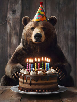 Naklejki Happy Birthday, Grizzly! A Hilarious Bear Birthday Cake Scene