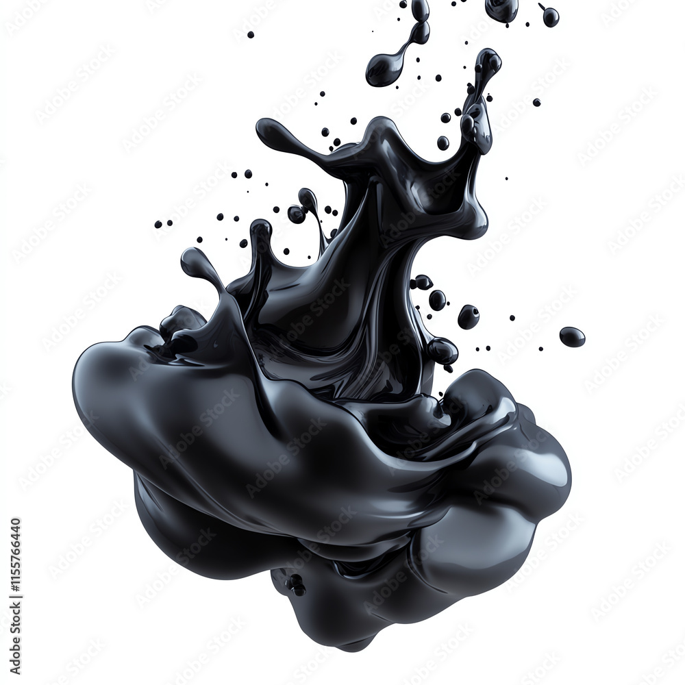 Poster black liquid splash on a white isolated background, creating dynamic and artistic effects for graphi