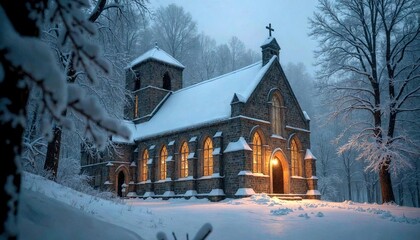 Glowing Old Church in Winter