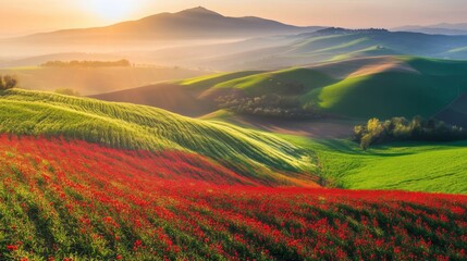 Fototapeta premium Vibrant Open Landscape with Soft Light at Sunrise