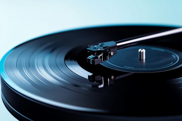 Close-up view of a vinyl record on a turntable, capturing the vintage music experience.