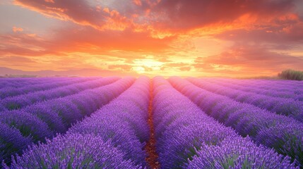 Lavender Field at Sunset with Dramatic Sky