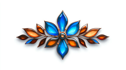 Fototapeta premium Colorful decorative floral design with blue and orange elements, isolated on white background.