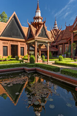 reflection in a lotus pond of part of the National Museum of Cambodia in Phnom Penh