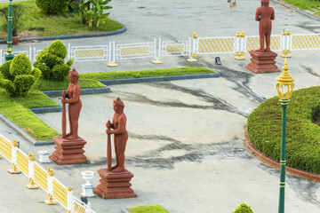 statues on Veal Preah Meru Square in front of the National Museum of Cambodia