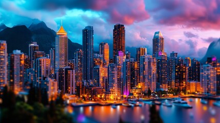 Obraz premium Dusk City Skyline with Soft Glowing Lights
