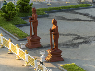 statues on Veal Preah Meru Square in front of the National Museum of Cambodia