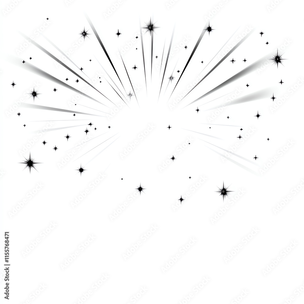 Poster dynamic burst of stars and lines on a white isolated background.