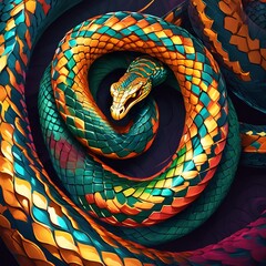 vector illustration of a large coiled snake with very beautiful colors