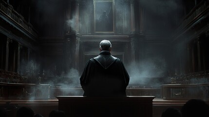 Judge in a Dark Courtroom: A Majestic Hall of Justice