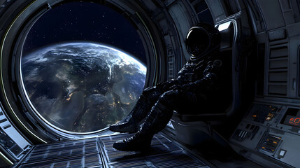 Astronaut Contemplating Earth from Spacecraft