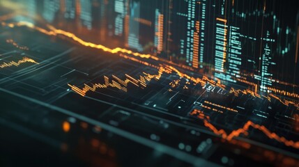 Fototapeta premium A time-lapse graph of stock market highs and lows for 2025 on a futuristic dashboard.