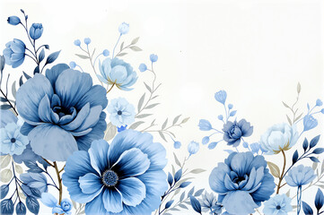 Hand-Painted Blue Wild Flowers with Watercolor Style on White