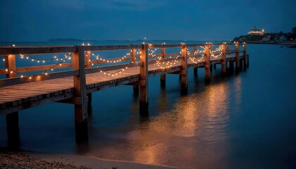 Obraz premium Christmas Pier with String Lights on Coast