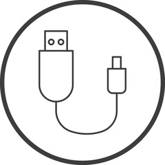 usb cable icon in line black circle frames, line icon
