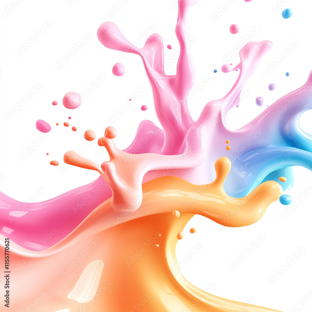 Aufkleber vibrant splash of colorful paint, creating a dynamic and artistic effect on a white isolated backgro
