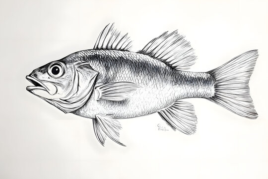 Detailed Pen and Ink Drawing of a Fish