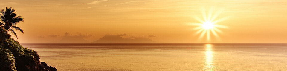 Stunning sunrise over a serene landscape with soft hues of orange and pink, capturing the peaceful beauty of a new day in a panoramic view.