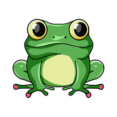 Cute Frog Cartoon Kawaii Sticker. Character Vector Illustration