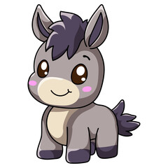 Cute Donkey Cartoon Kawaii Sticker. Character Vector Illustration