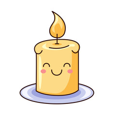 Cute Candle Cartoon Kawaii Sticker. Character Vector Illustration