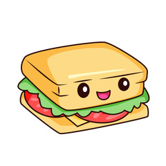 Cute Sandwich Cartoon Kawaii Sticker. Character Vector Illustration