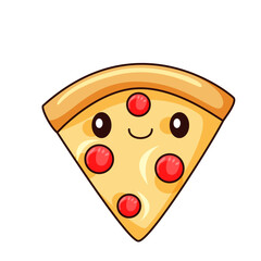 Cute Pizza Cartoon Kawaii Sticker. Character Vector Illustration