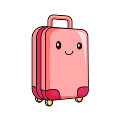Cute Suitcase Cartoon Kawaii Sticker. Character Vector Illustration